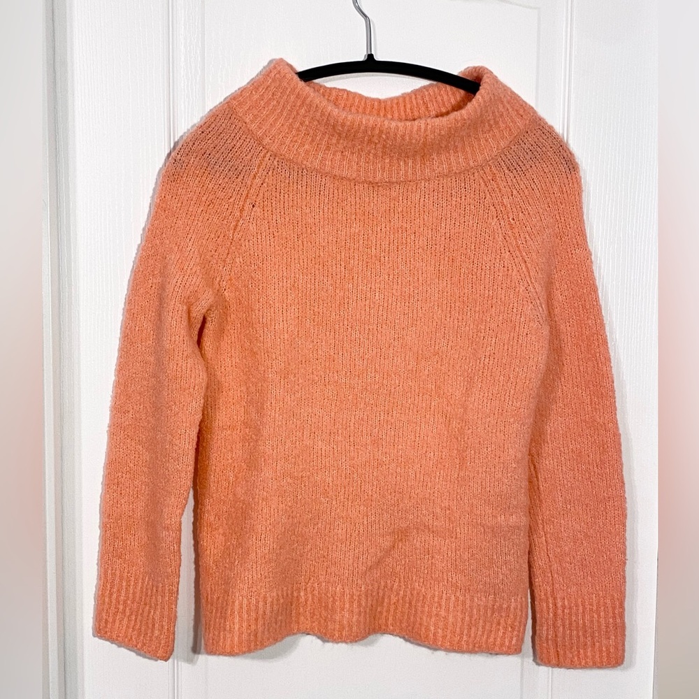 Anthro Moth Fuzzy Wool Alpaca Blend Funnel Neck Knit Sweater Peach Size XS